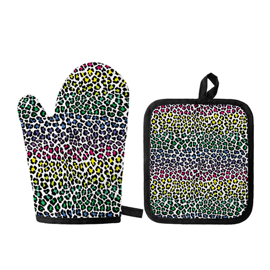 Colorful Leopard Print Oven Mitt And Pot Holder Set