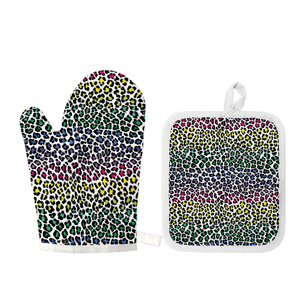 Colorful Leopard Print Oven Mitt And Pot Holder Set
