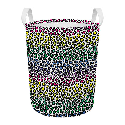 Colorful Leopard Print Round Laundry Basket
