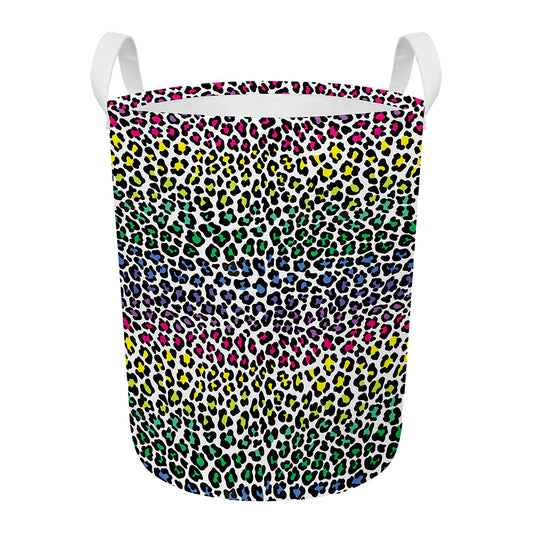 Colorful Leopard Print Round Laundry Basket