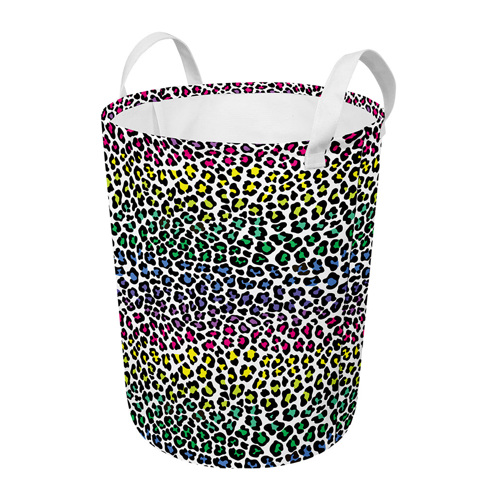 Colorful Leopard Print Round Laundry Basket