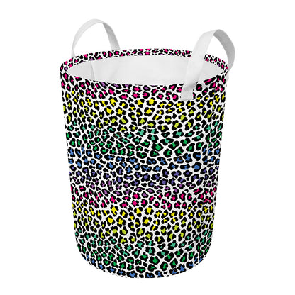 Colorful Leopard Print Round Laundry Basket