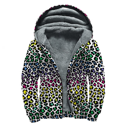 Colorful Leopard Print Sherpa Lined Zip Up Hoodie