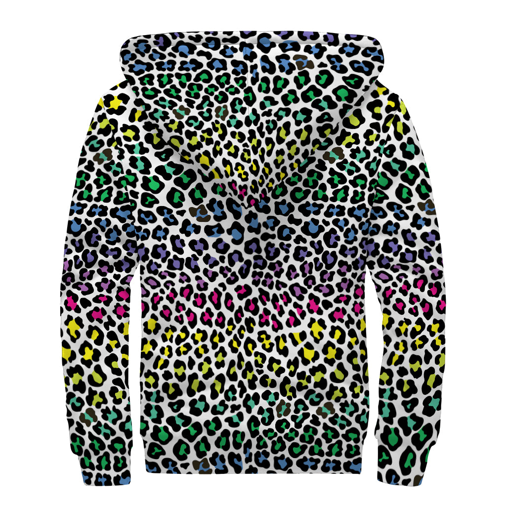 Colorful Leopard Print Sherpa Lined Zip Up Hoodie