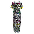 Colorful Leopard Print Short Sleeve Long Nightdress