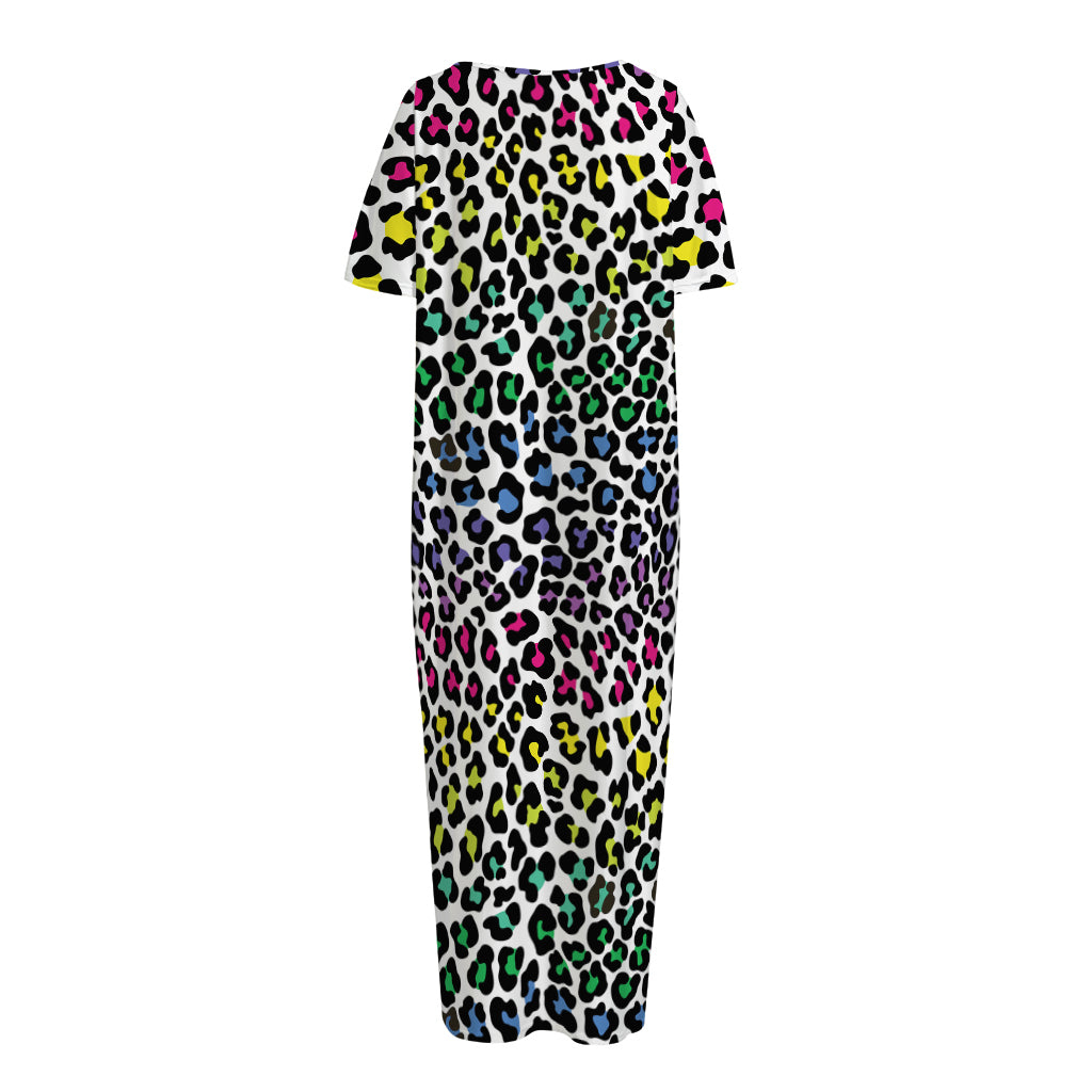 Colorful Leopard Print Short Sleeve Long Nightdress