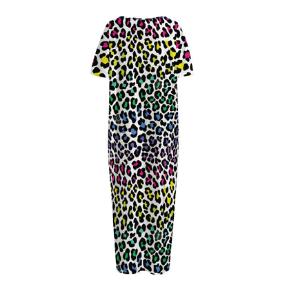Colorful Leopard Print Short Sleeve Long Nightdress