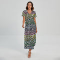 Colorful Leopard Print Short Sleeve Maxi Dress