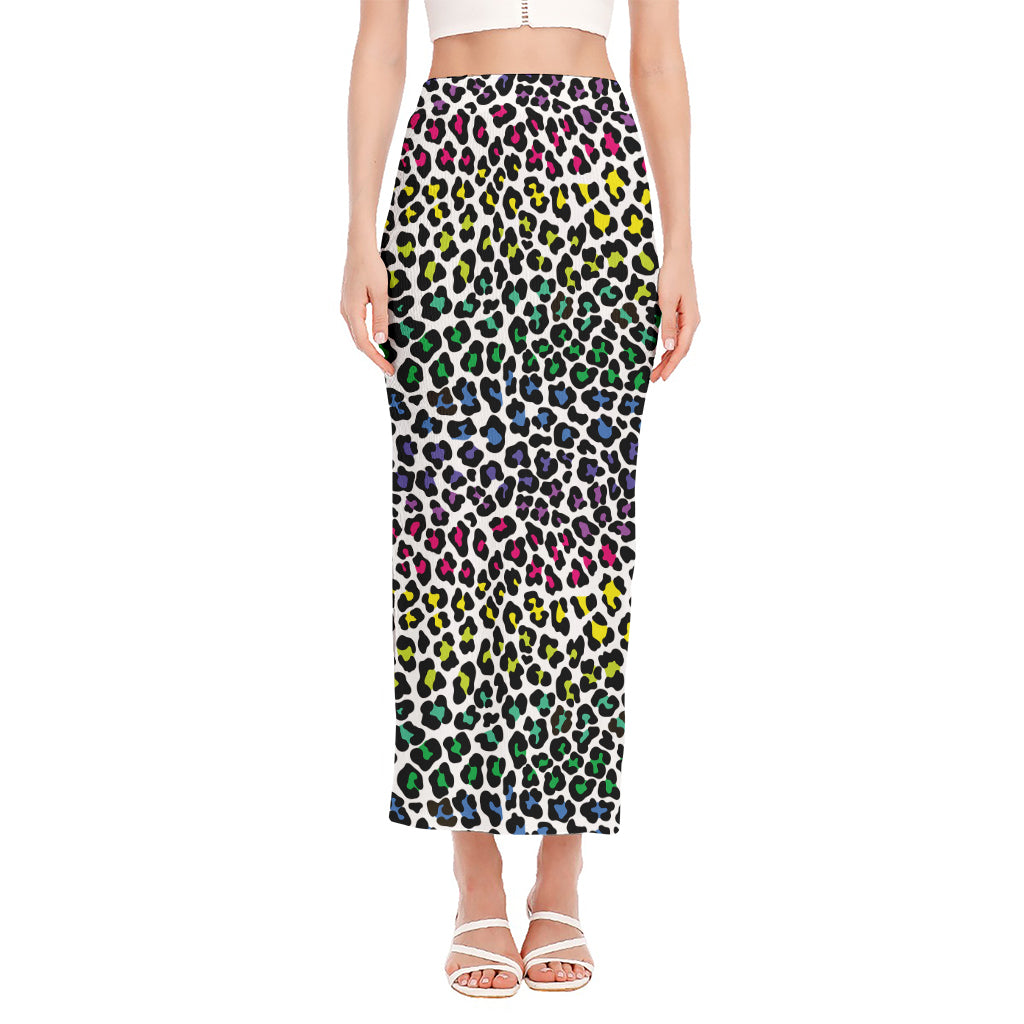 Colorful Leopard Print Side Slit Maxi Skirt