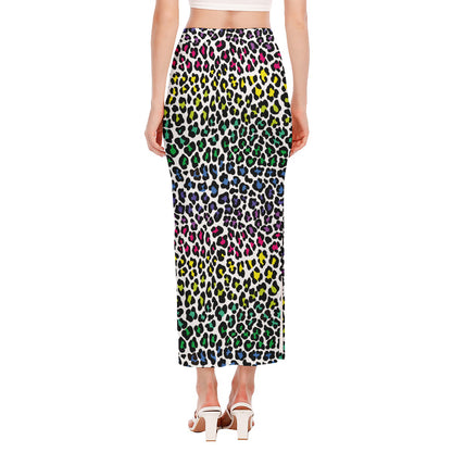 Colorful Leopard Print Side Slit Maxi Skirt