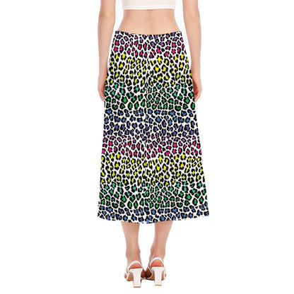 Colorful Leopard Print Side Slit Midi Skirt