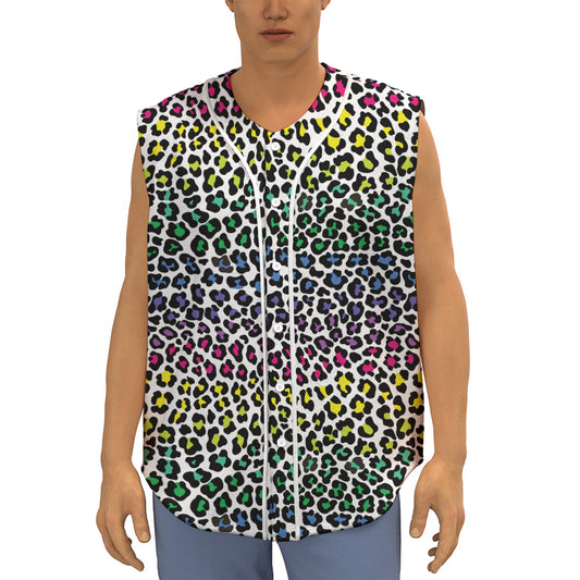 Colorful Leopard Print Sleeveless Baseball Jersey