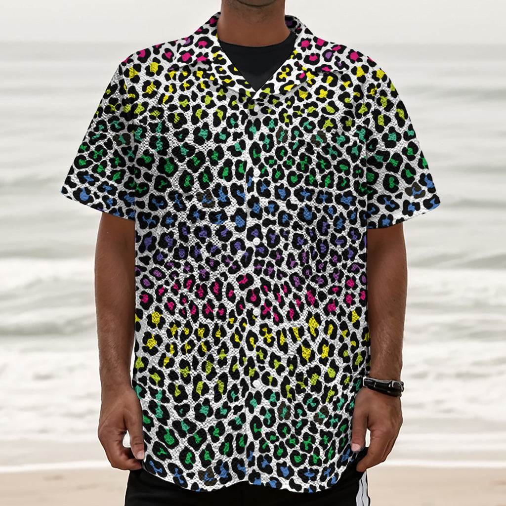 Colorful Leopard Print Textured Short Sleeve Shirt