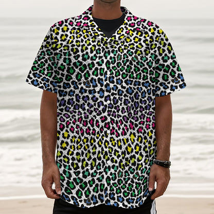 Colorful Leopard Print Textured Short Sleeve Shirt