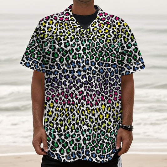 Colorful Leopard Print Textured Short Sleeve Shirt