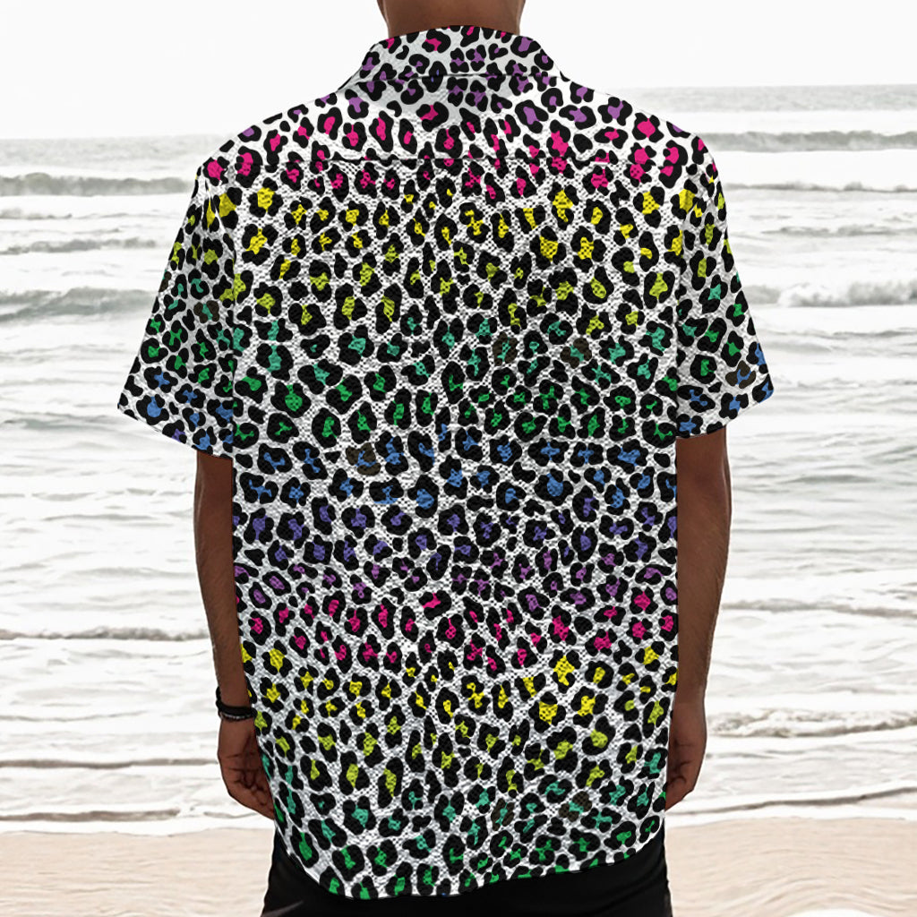 Colorful Leopard Print Textured Short Sleeve Shirt