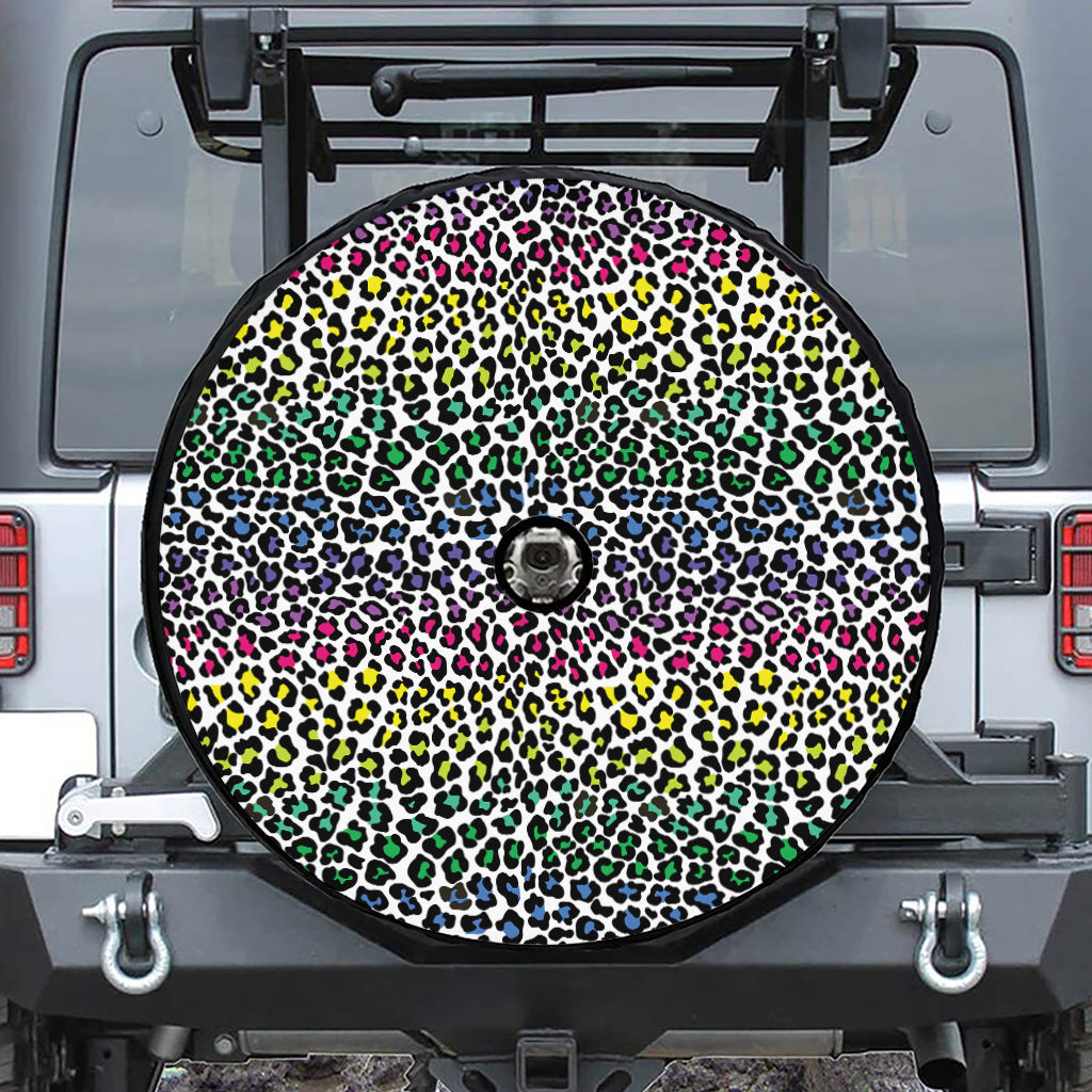Colorful Leopard Print Tire Cover With Camera Hole