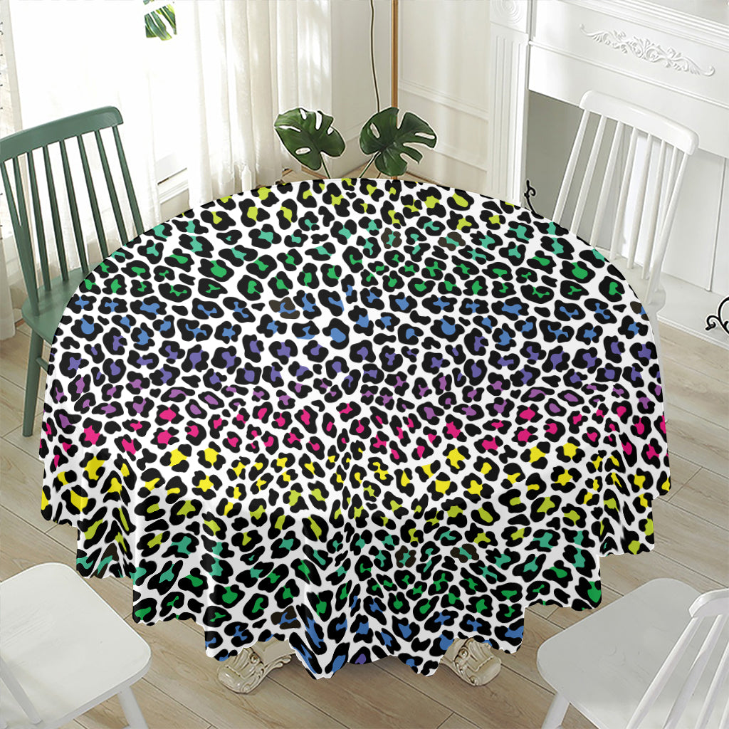 Colorful Leopard Print Waterproof Round Tablecloth