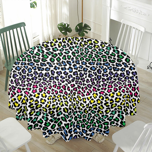 Colorful Leopard Print Waterproof Round Tablecloth