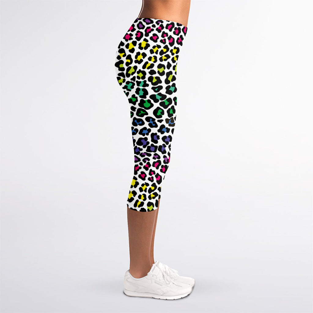 Colorful Leopard Print Women's Capri Leggings