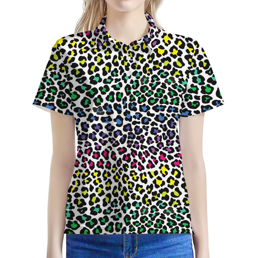 Colorful Leopard Print Women's Polo Shirt