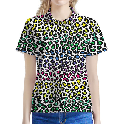 Colorful Leopard Print Women's Polo Shirt