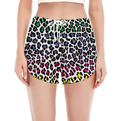 Colorful Leopard Print Women's Split Running Shorts