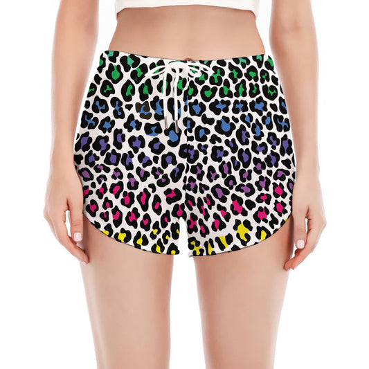 Colorful Leopard Print Women's Split Running Shorts