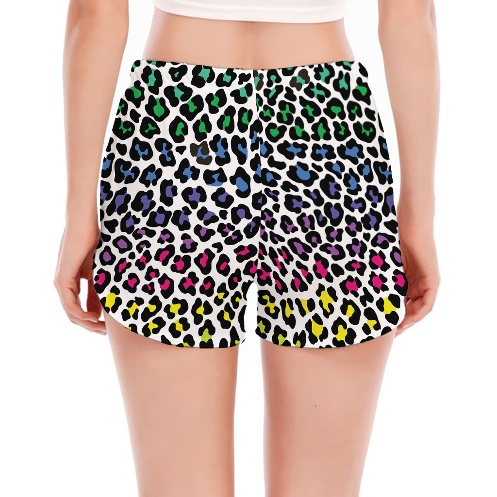 Colorful Leopard Print Women's Split Running Shorts