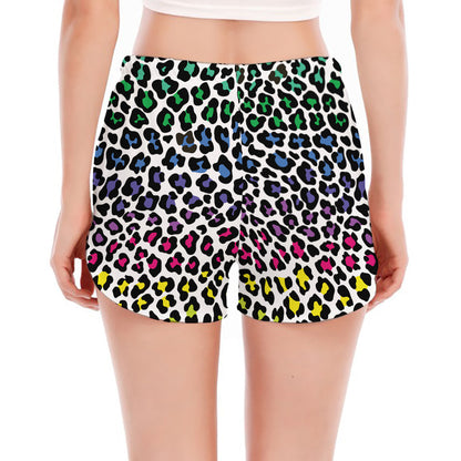 Colorful Leopard Print Women's Split Running Shorts