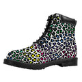 Colorful Leopard Print Padded Collar Lace Up Boots