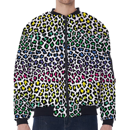 Colorful Leopard Print Zip Sleeve Bomber Jacket