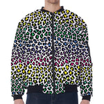 Colorful Leopard Print Zip Sleeve Bomber Jacket