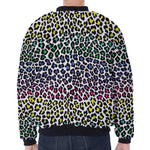 Colorful Leopard Print Zip Sleeve Bomber Jacket