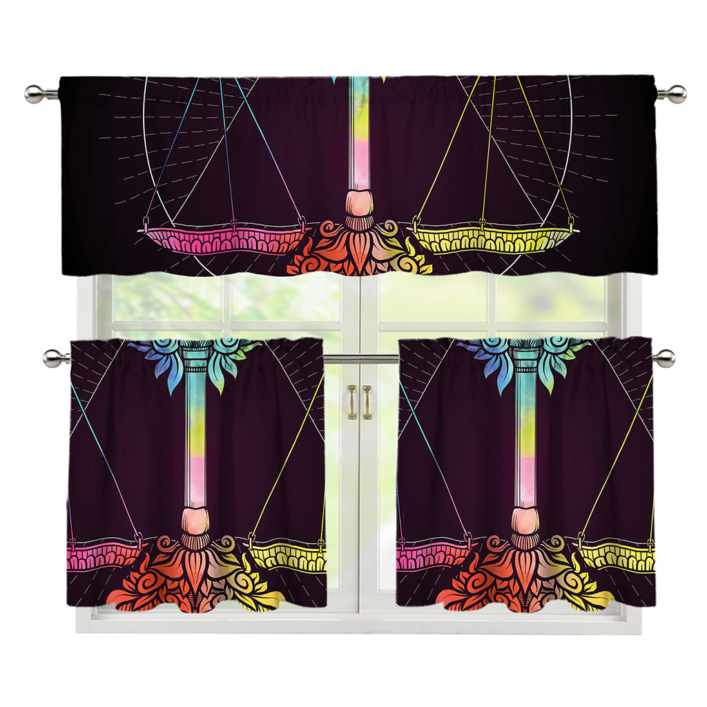 Colorful Libra Sign Print 3 Piece Kitchen Curtains