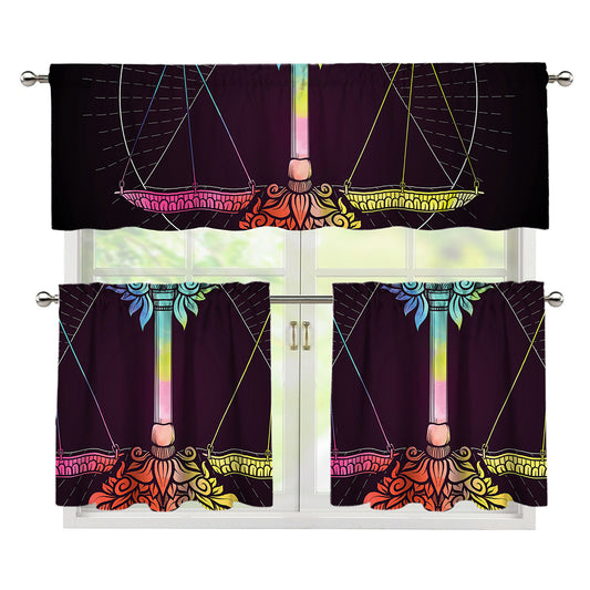 Colorful Libra Sign Print 3 Piece Kitchen Curtains