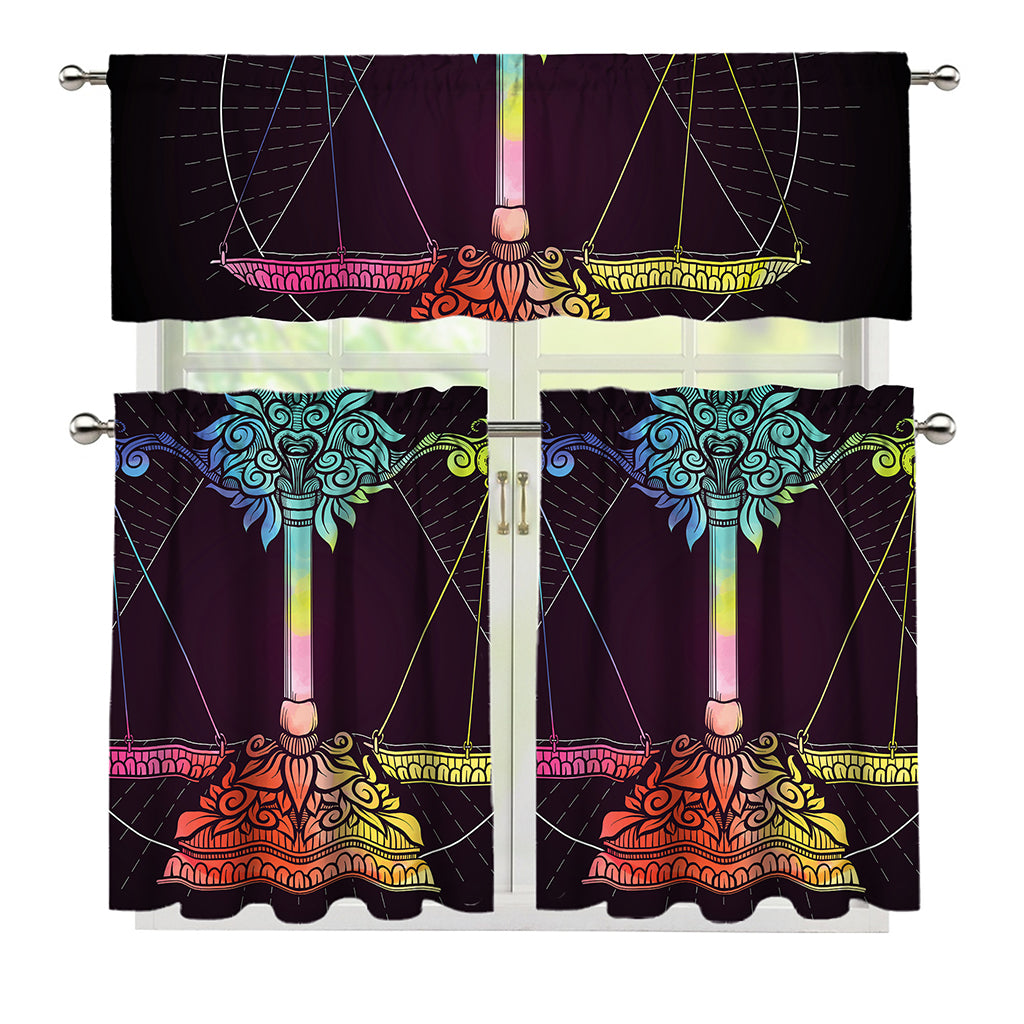 Colorful Libra Sign Print 3 Piece Kitchen Curtains