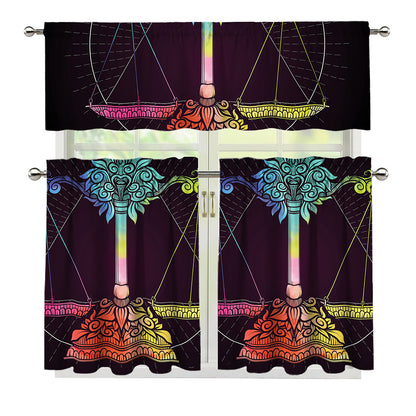 Colorful Libra Sign Print 3 Piece Kitchen Curtains