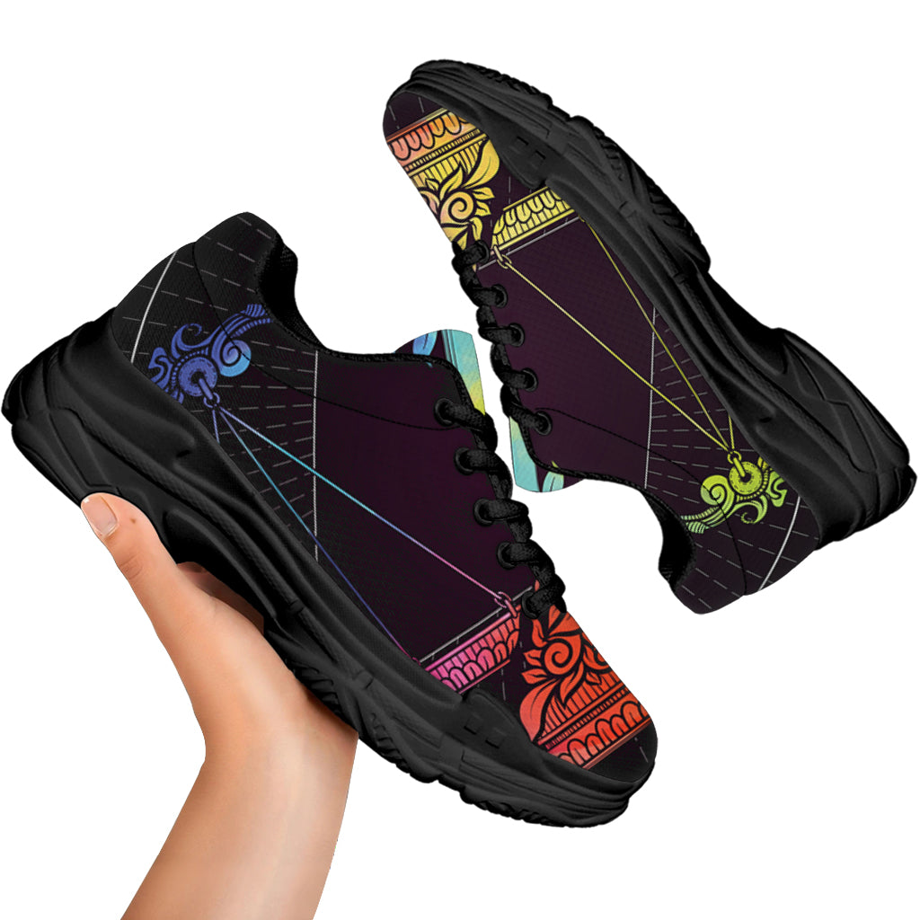 Colorful Libra Sign Print Black Chunky Shoes