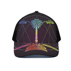 Colorful Libra Sign Print Black Mesh Trucker Cap