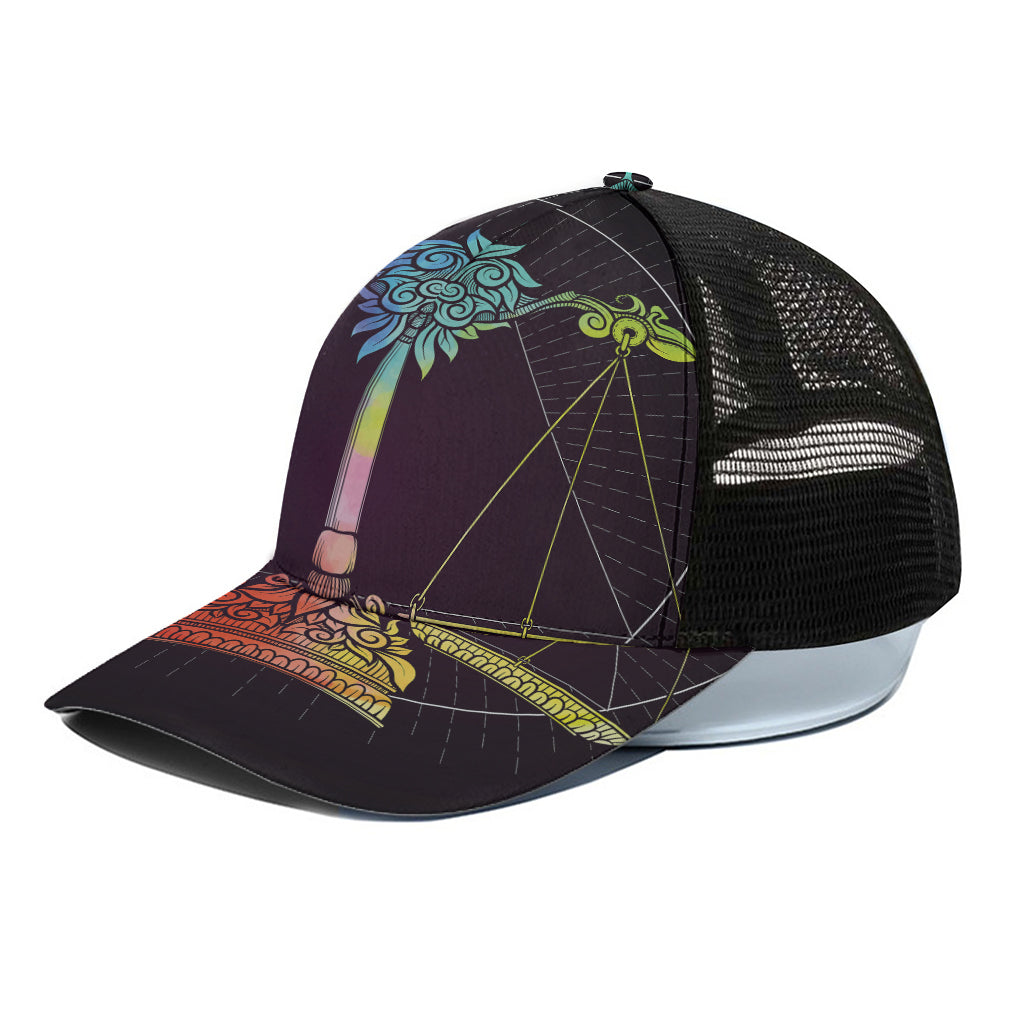 Colorful Libra Sign Print Black Mesh Trucker Cap