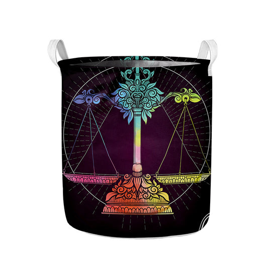 Colorful Libra Sign Print Collapsible Laundry Basket