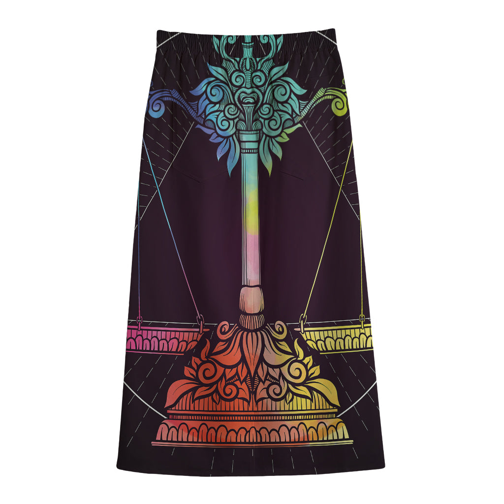 Colorful Libra Sign Print Cotton Front Slit Maxi Skirt