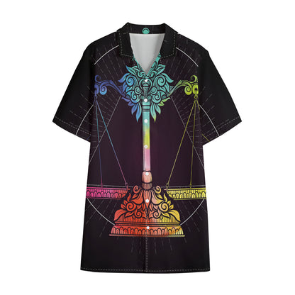 Colorful Libra Sign Print Cotton Hawaiian Shirt