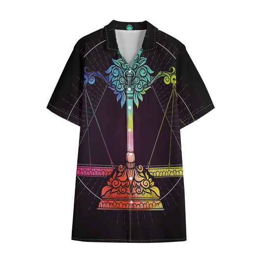 Colorful Libra Sign Print Cotton Hawaiian Shirt