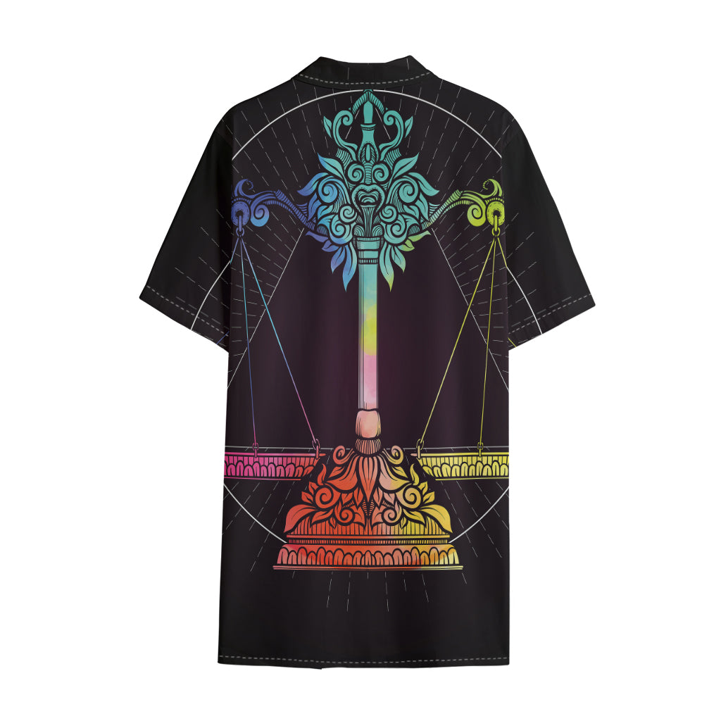 Colorful Libra Sign Print Cotton Hawaiian Shirt