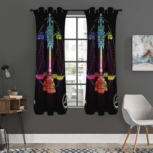 Colorful Libra Sign Print Curtain
