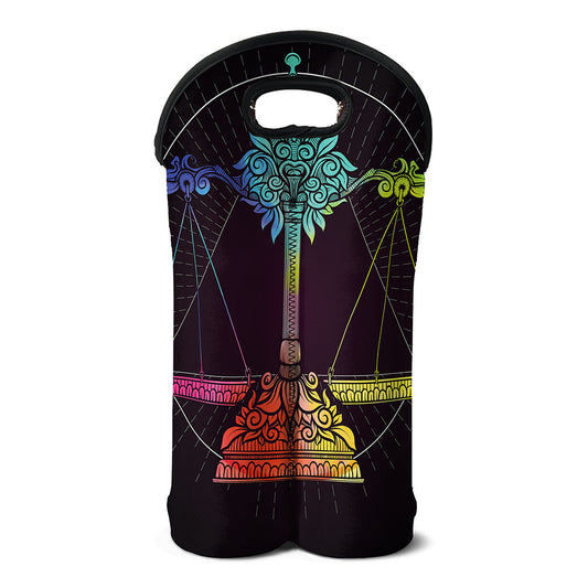 Colorful Libra Sign Print Double Neoprene Wine Tote