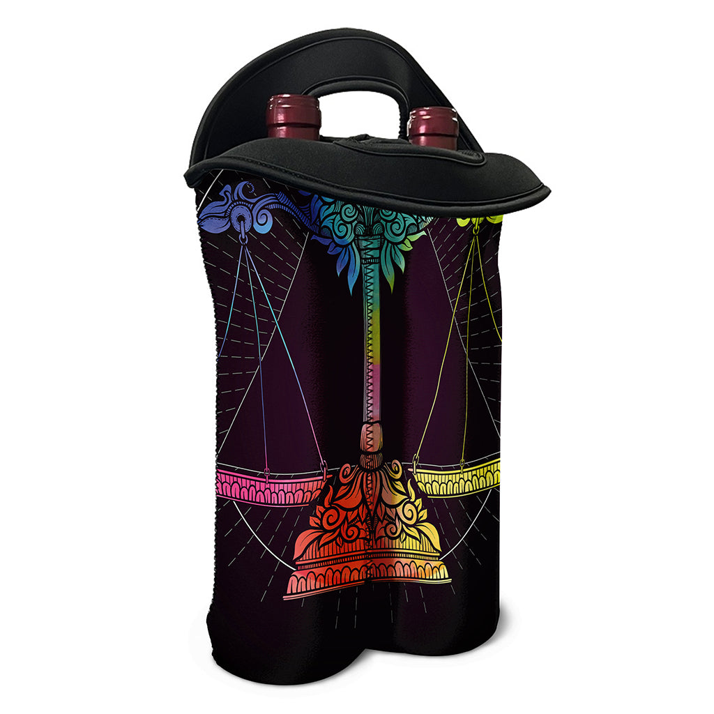 Colorful Libra Sign Print Double Neoprene Wine Tote