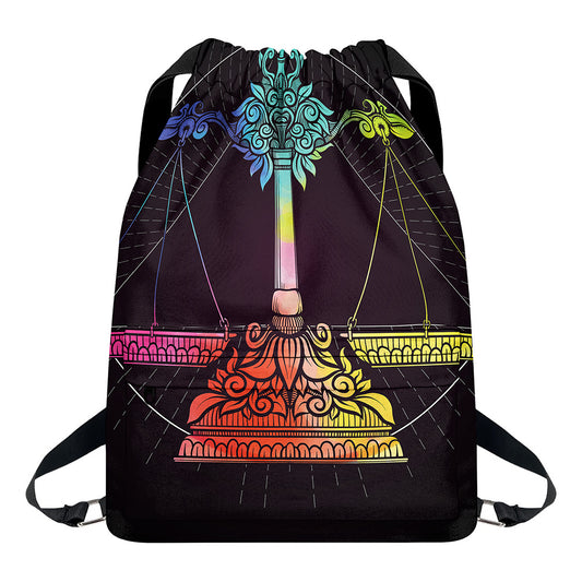 Colorful Libra Sign Print Drawstring Backpack